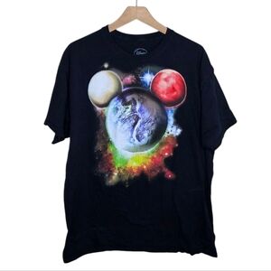 Disney | Mickey Mouse Planets Solar System Space Black Graphic T-Shirt Size XL